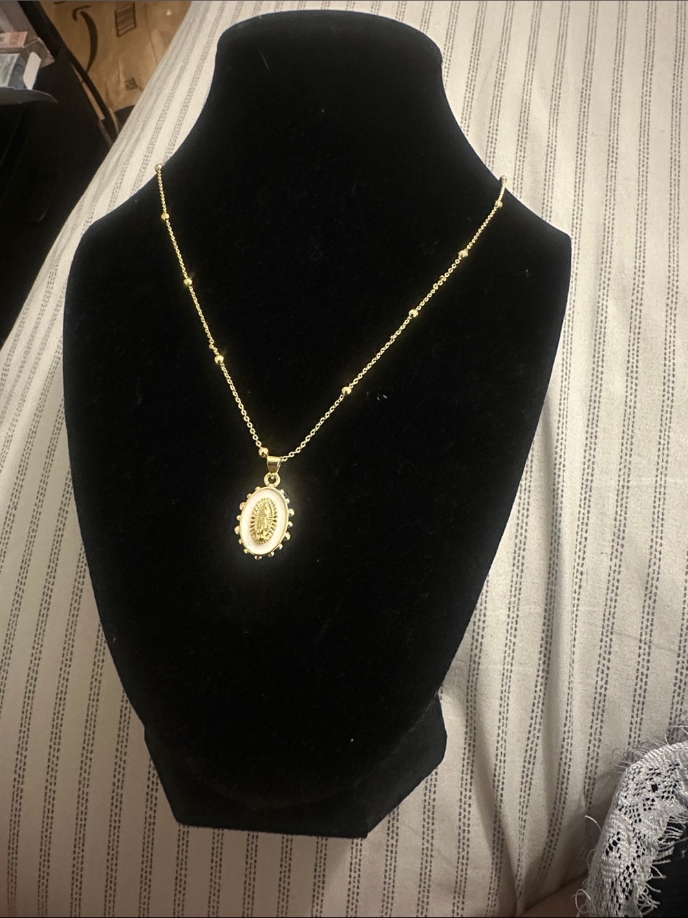 Gold Oval Floral Locket Necklace for Women